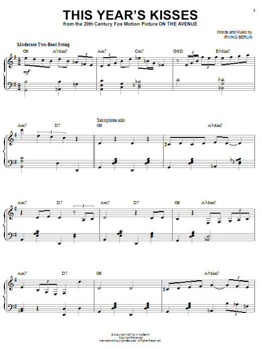 Benny Goodman This Year's Kisses sheet music notes and chords arranged for Piano & Vocal