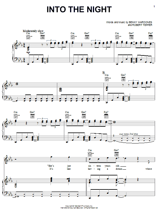 Benny Mardones Into The Night sheet music notes and chords arranged for Piano, Vocal & Guitar Chords (Right-Hand Melody)