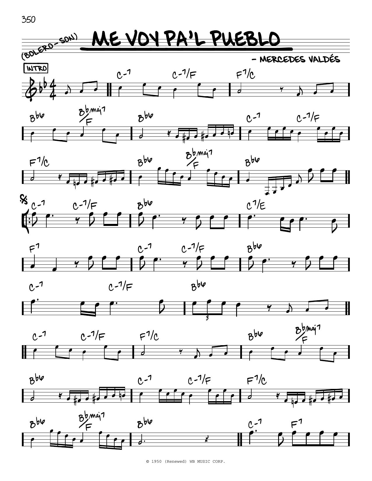 Benny More Me Voy Pa'l Pueblo sheet music notes and chords arranged for Real Book – Melody & Chords