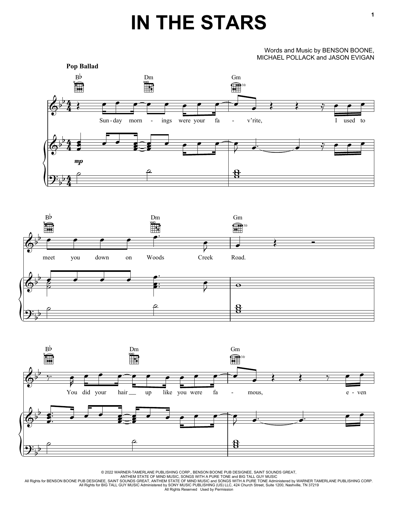 Benson Boone In The Stars sheet music notes and chords arranged for Easy Piano