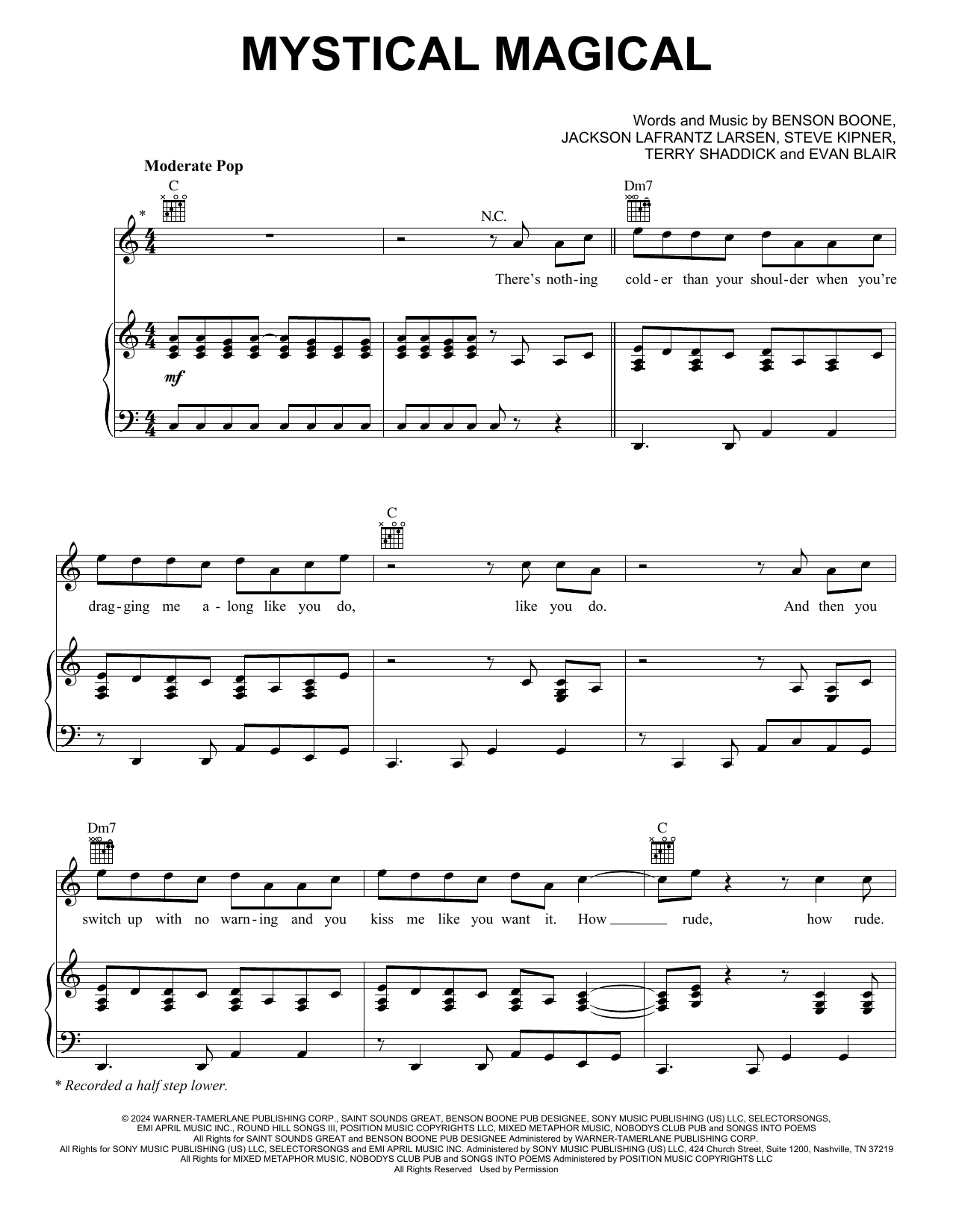 Benson Boone Mystical Magical sheet music notes and chords arranged for Piano, Vocal & Guitar Chords (Right-Hand Melody)