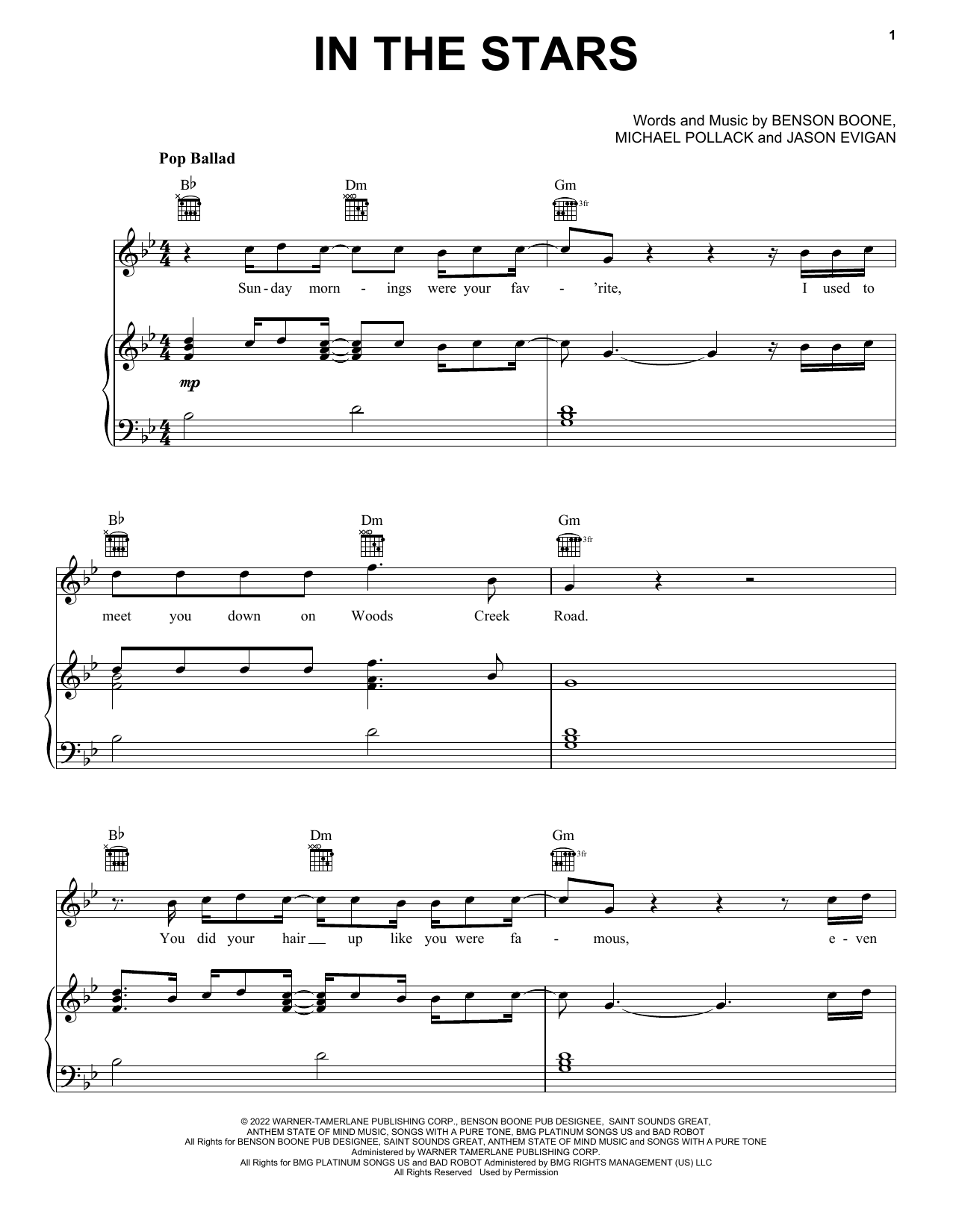 Benson Boone In The Stars sheet music notes and chords. Download Printable PDF.