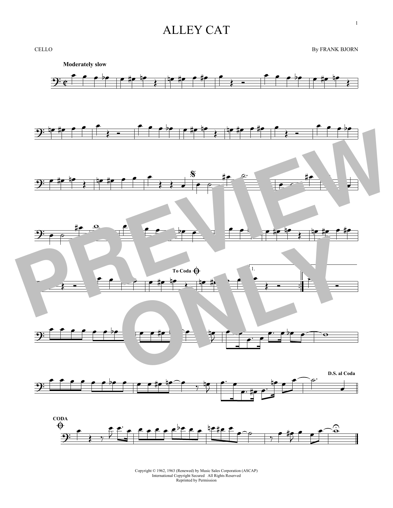 Bent Fabric Alley Cat sheet music notes and chords arranged for Cello Solo