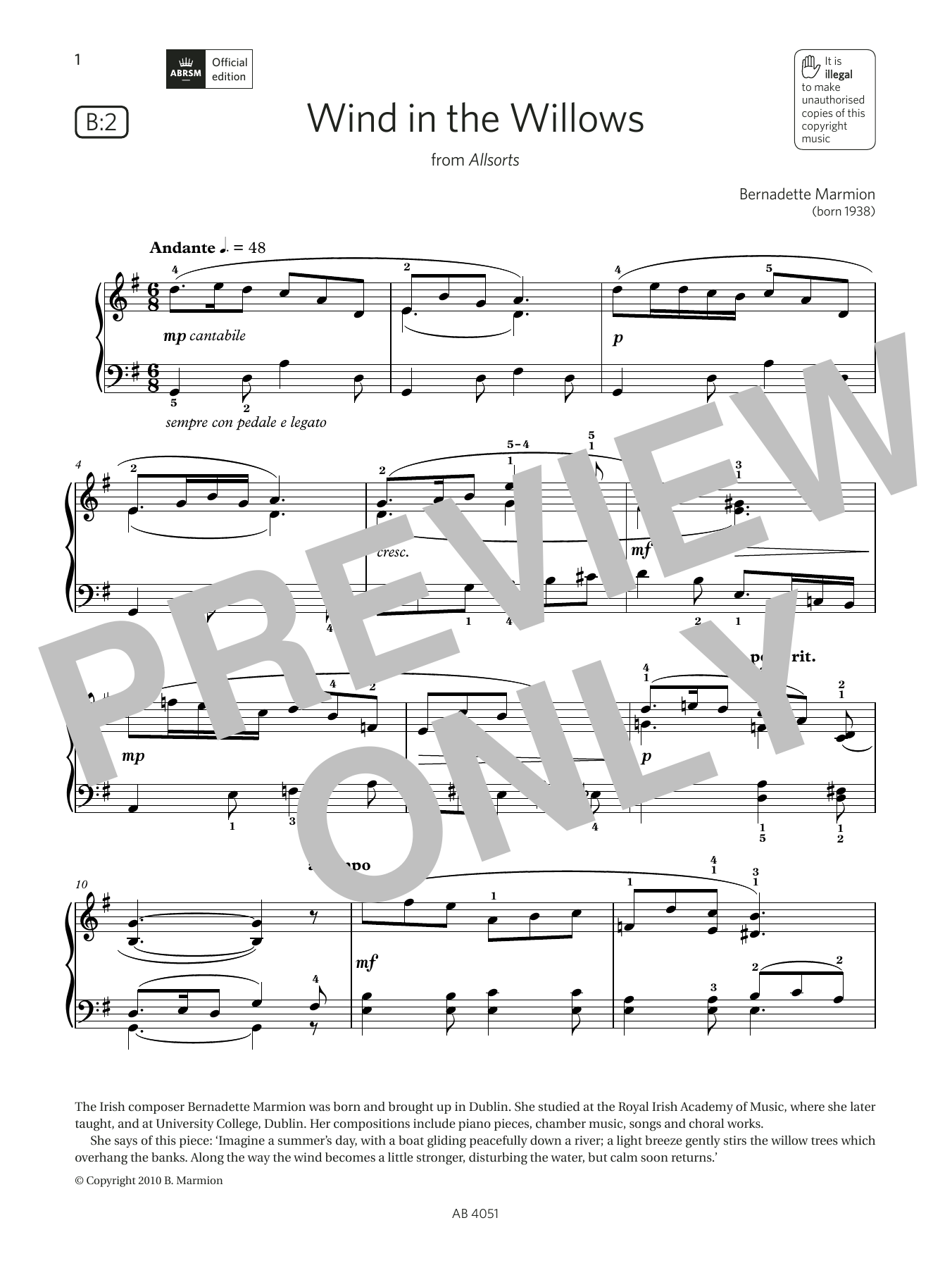 Bernadette Marmion Wind in the Willows (Grade 5, list B2, from the ABRSM Piano Syllabus 2023 & 2024) sheet music notes and chords arranged for Piano Solo