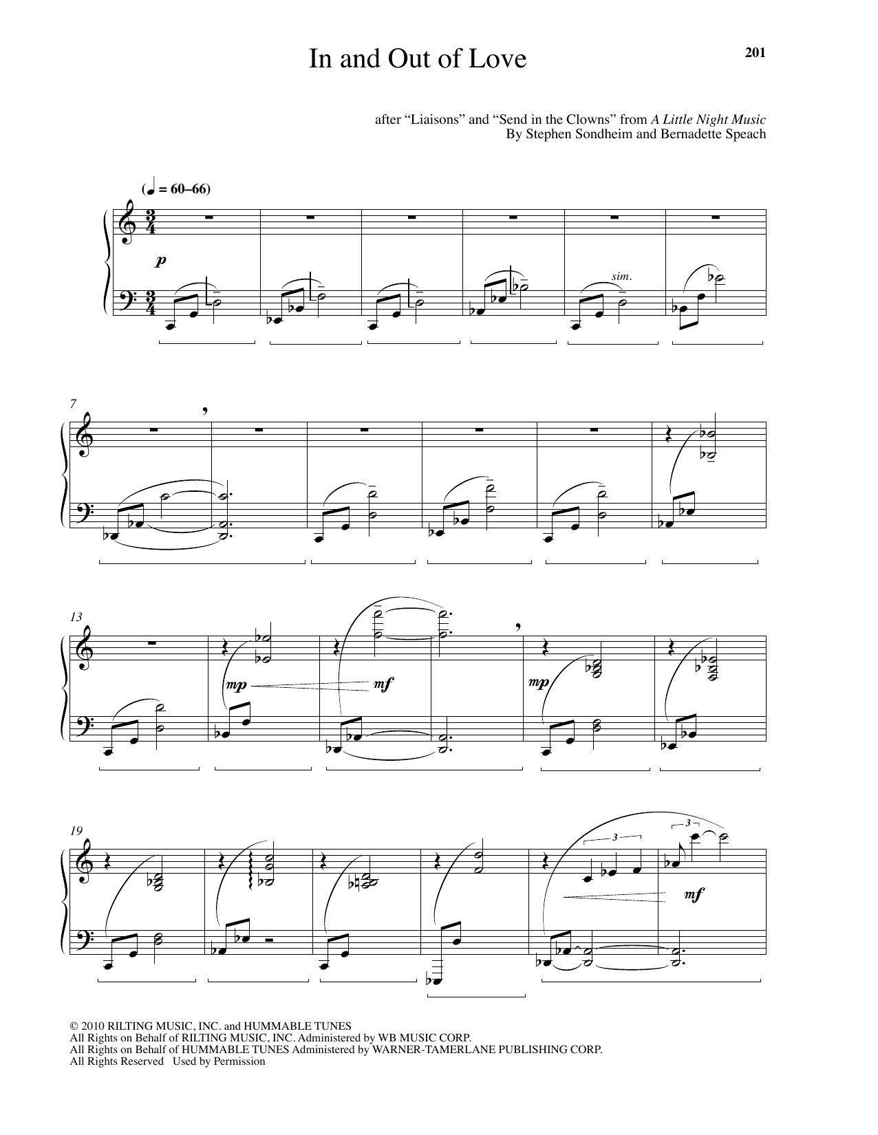 Bernadette Speach In And Out Of Love sheet music notes and chords arranged for Piano Solo