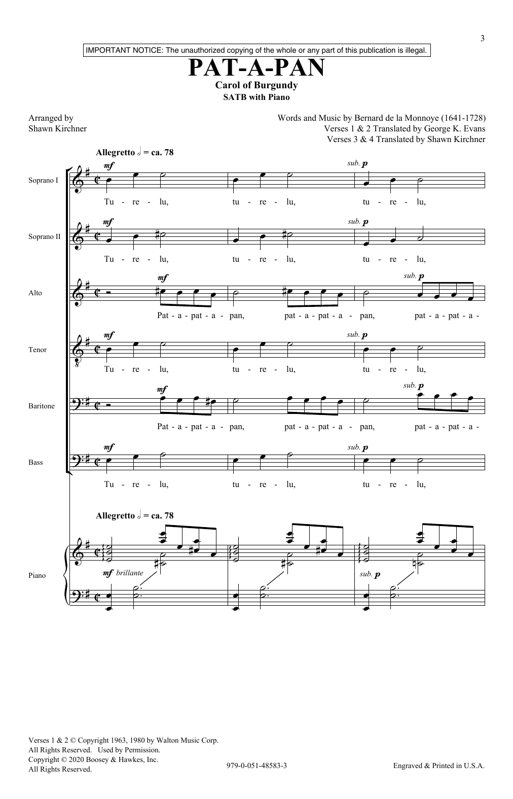 Bernard de la Monnoye Pat-A-Pan (arr. Shawn Kirchner) sheet music notes and chords arranged for SATB Choir