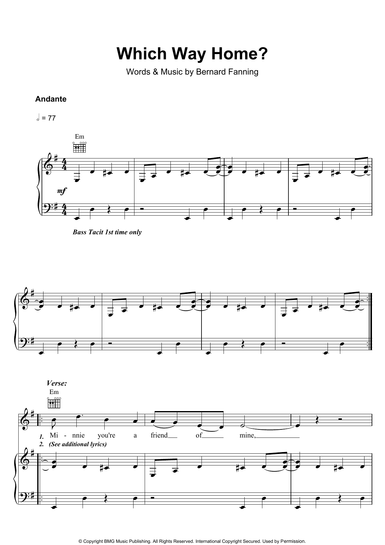 Bernard Fanning Which Way Home sheet music notes and chords arranged for Piano, Vocal & Guitar Chords