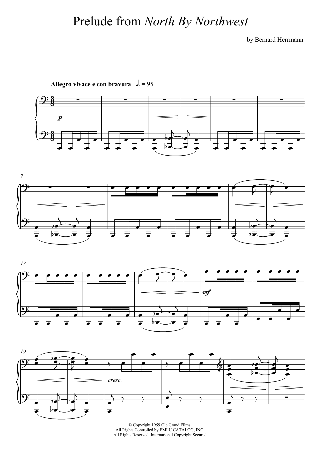 Bernard Herrmann Prelude From North By Northwest sheet music notes and chords arranged for Piano Solo