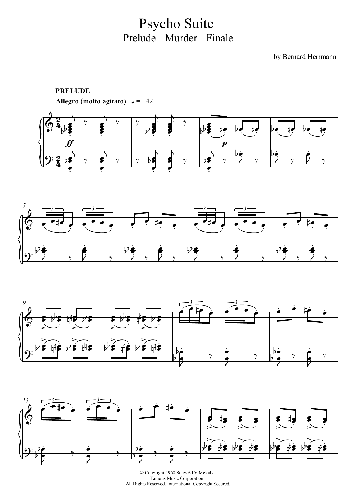 Bernard Herrmann The Murder From Psycho sheet music notes and chords arranged for Piano Solo