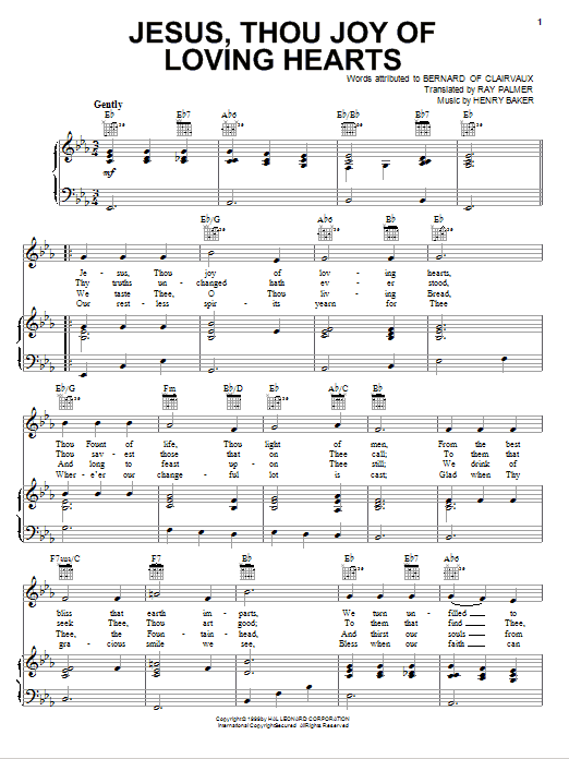 Bernard of Clairvaux Jesus, Thou Joy Of Loving Hearts sheet music notes and chords arranged for Piano, Vocal & Guitar Chords (Right-Hand Melody)