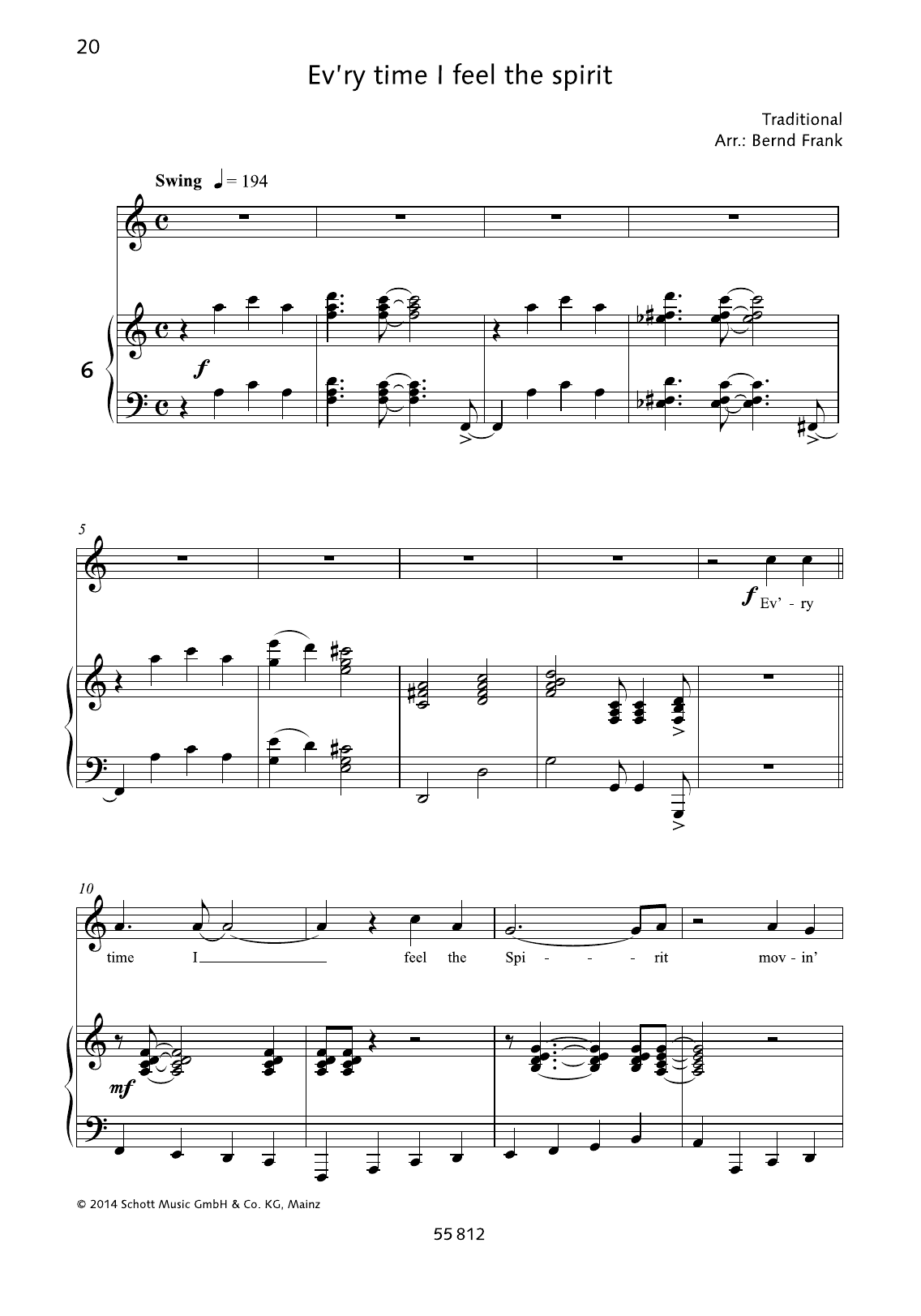Bernd Frank Ev'ry Time I Feel The Spirit sheet music notes and chords arranged for Piano & Vocal