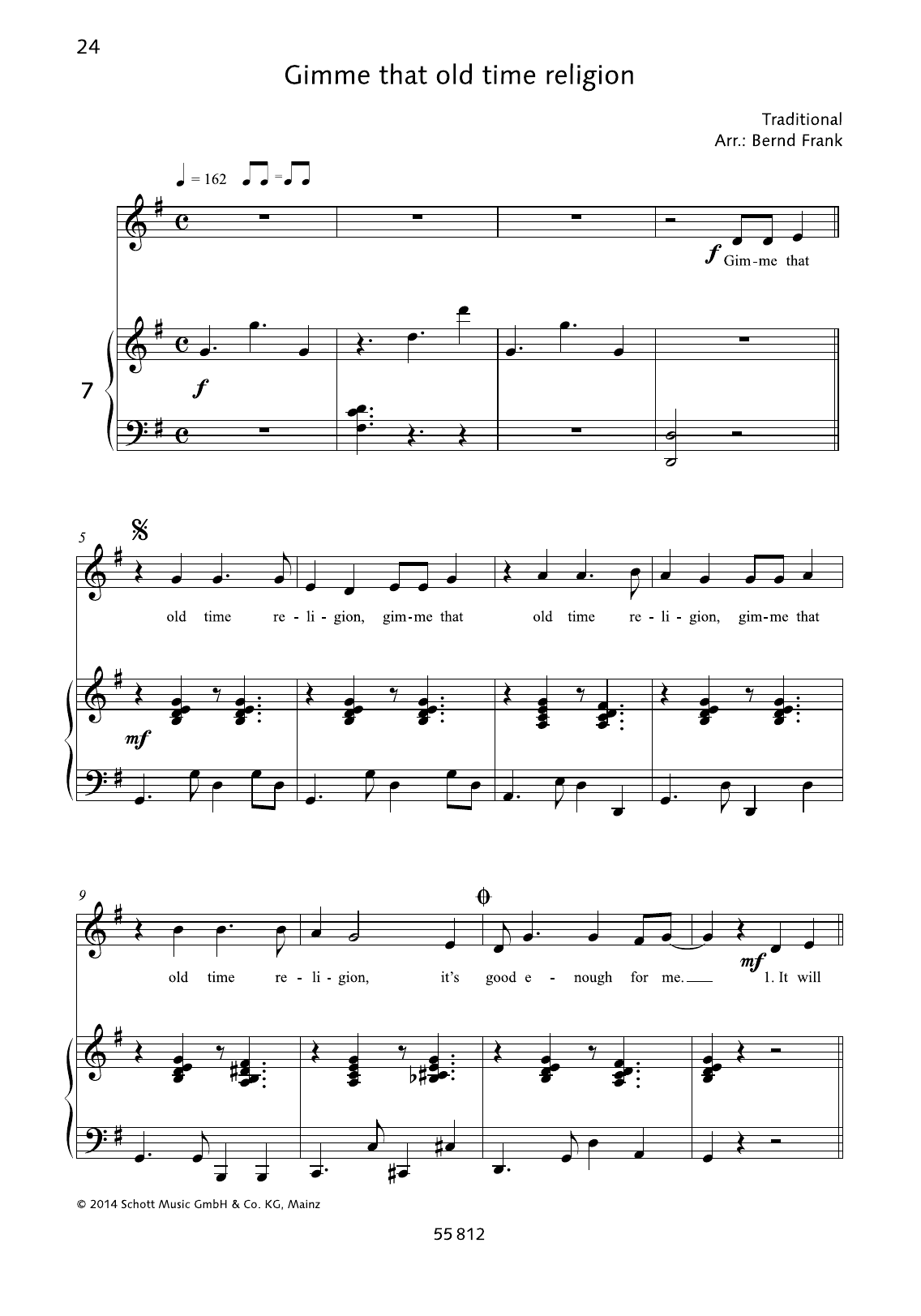 Bernd Frank Gimme that old time religion sheet music notes and chords arranged for Piano & Vocal