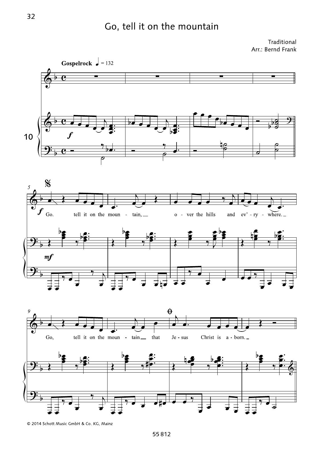Bernd Frank Go, Tell It on the Mountain sheet music notes and chords arranged for Piano & Vocal