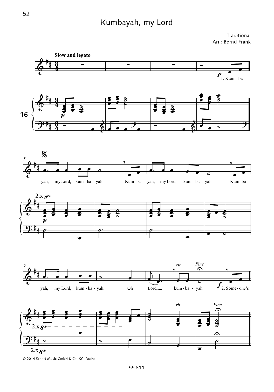 Bernd Frank Kumbayah, my Lord sheet music notes and chords arranged for Piano & Vocal