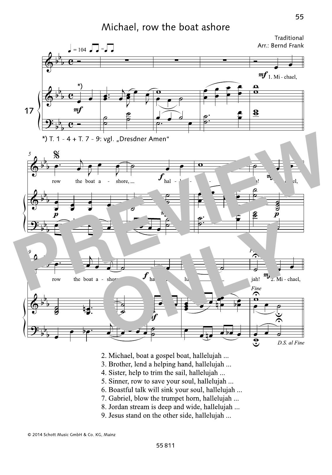 Bernd Frank Michael Row the Boat Ashore sheet music notes and chords arranged for Piano & Vocal