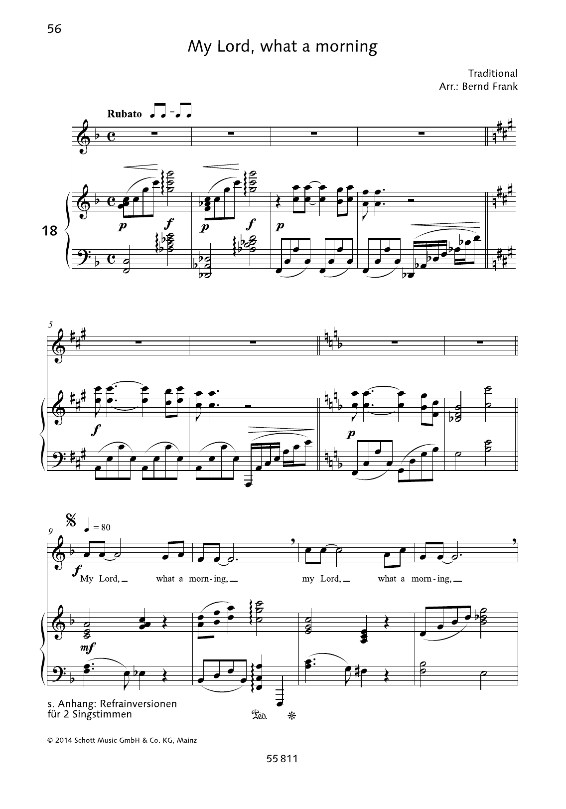 Bernd Frank My Lord, What a Morning sheet music notes and chords arranged for Piano & Vocal