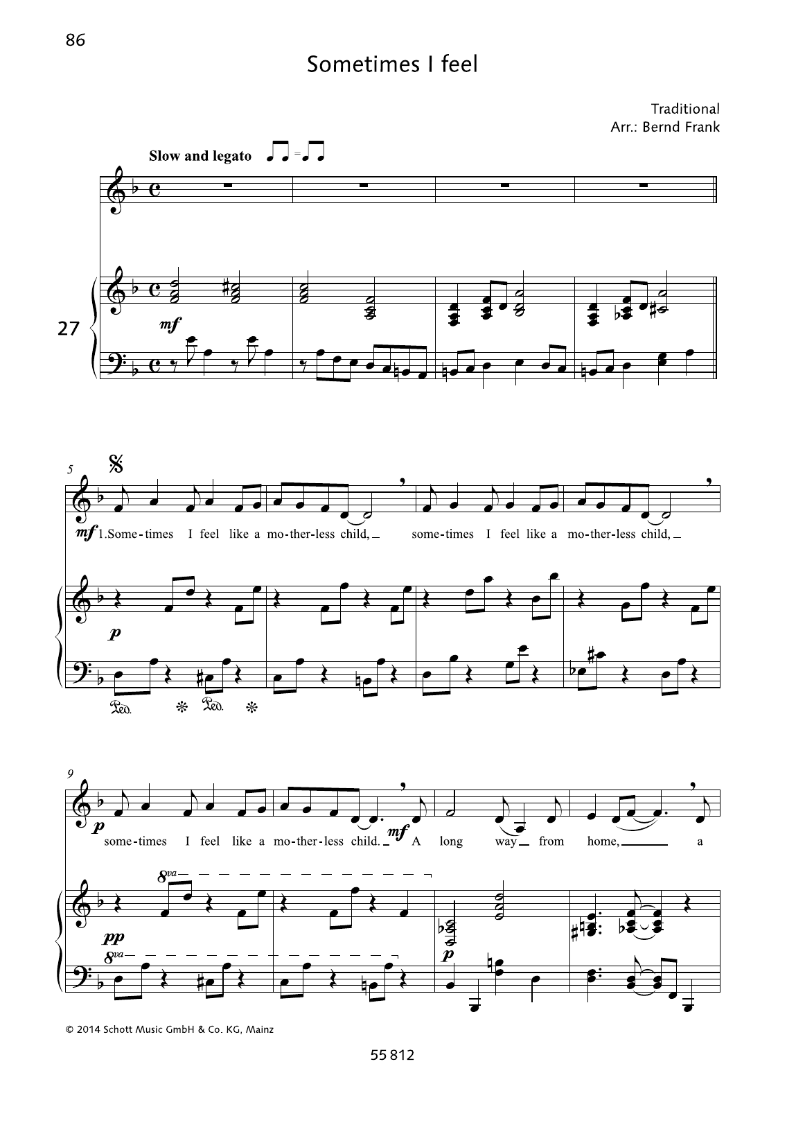 Bernd Frank Sometimes I Feel like A Motherless Child sheet music notes and chords arranged for Piano & Vocal