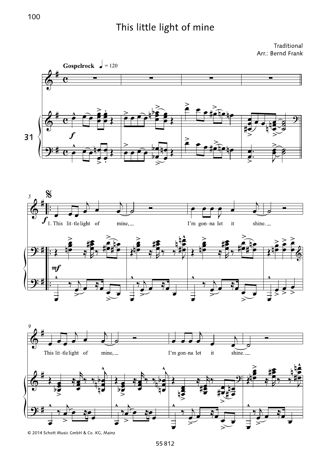 Bernd Frank This Little Light of Mine sheet music notes and chords arranged for Piano & Vocal