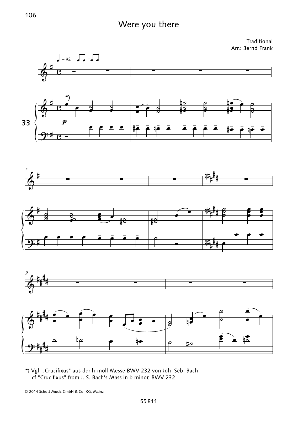 Bernd Frank Were You There sheet music notes and chords arranged for Piano & Vocal