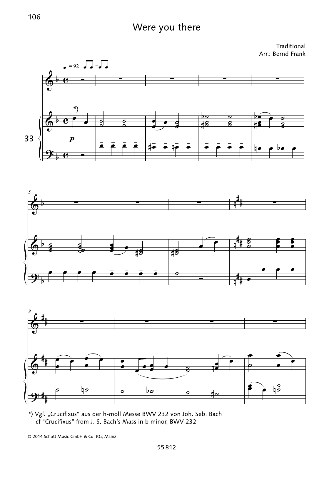 Bernd Frank Where you there sheet music notes and chords arranged for Piano & Vocal