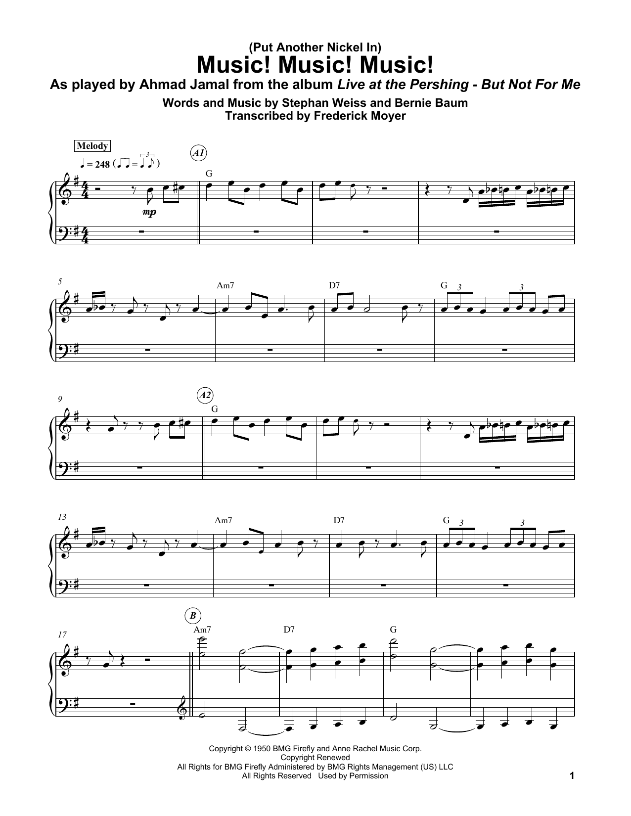 Bernie Baum (Put Another Nickel In) Music! Music! Music! sheet music notes and chords arranged for Piano Transcription