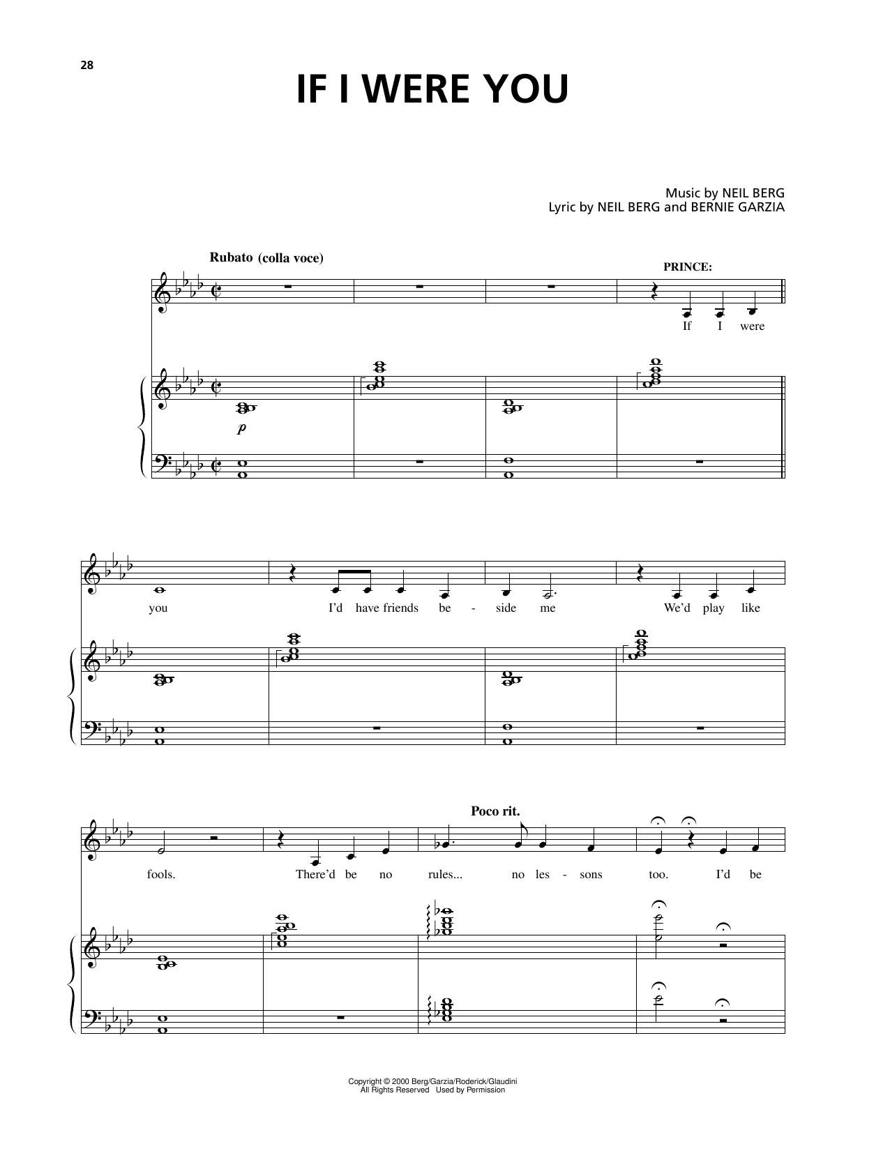 Bernie Garzia If I Were You (from The Prince And The Pauper) sheet music notes and chords arranged for Piano & Vocal