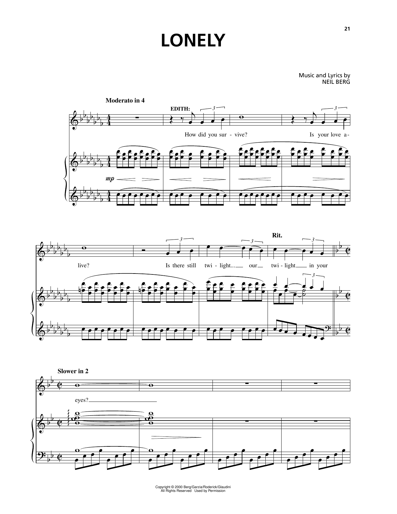 Bernie Garzia Lonely (from The Prince And The Pauper) sheet music notes and chords arranged for Piano & Vocal