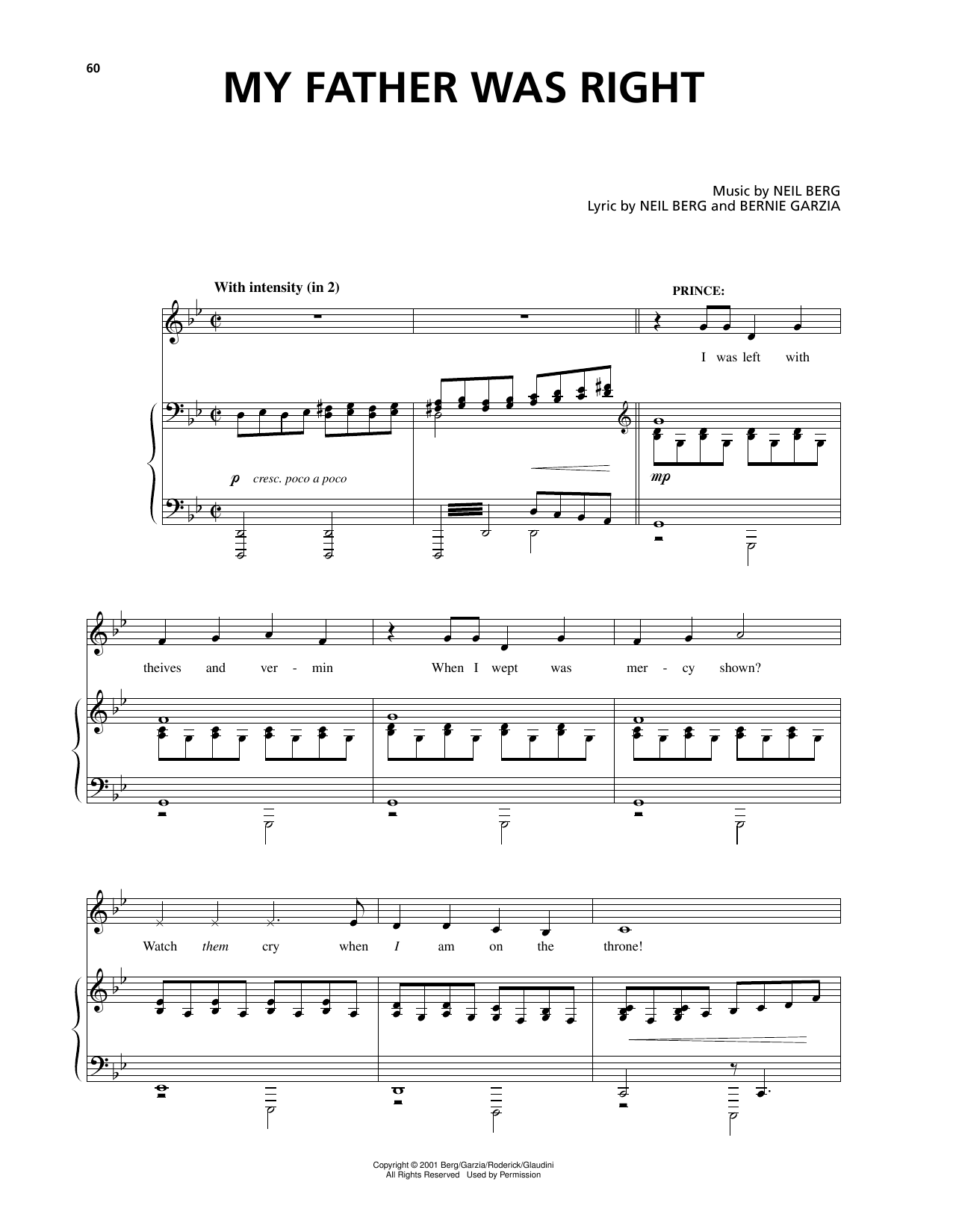 Bernie Garzia My Father Was Right (from The Prince And The Pauper) sheet music notes and chords arranged for Piano & Vocal