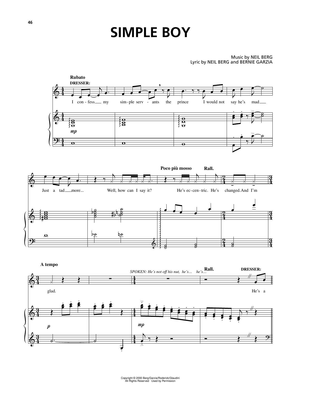 Bernie Garzia Simple Boy (from The Prince And The Pauper) sheet music notes and chords arranged for Piano & Vocal