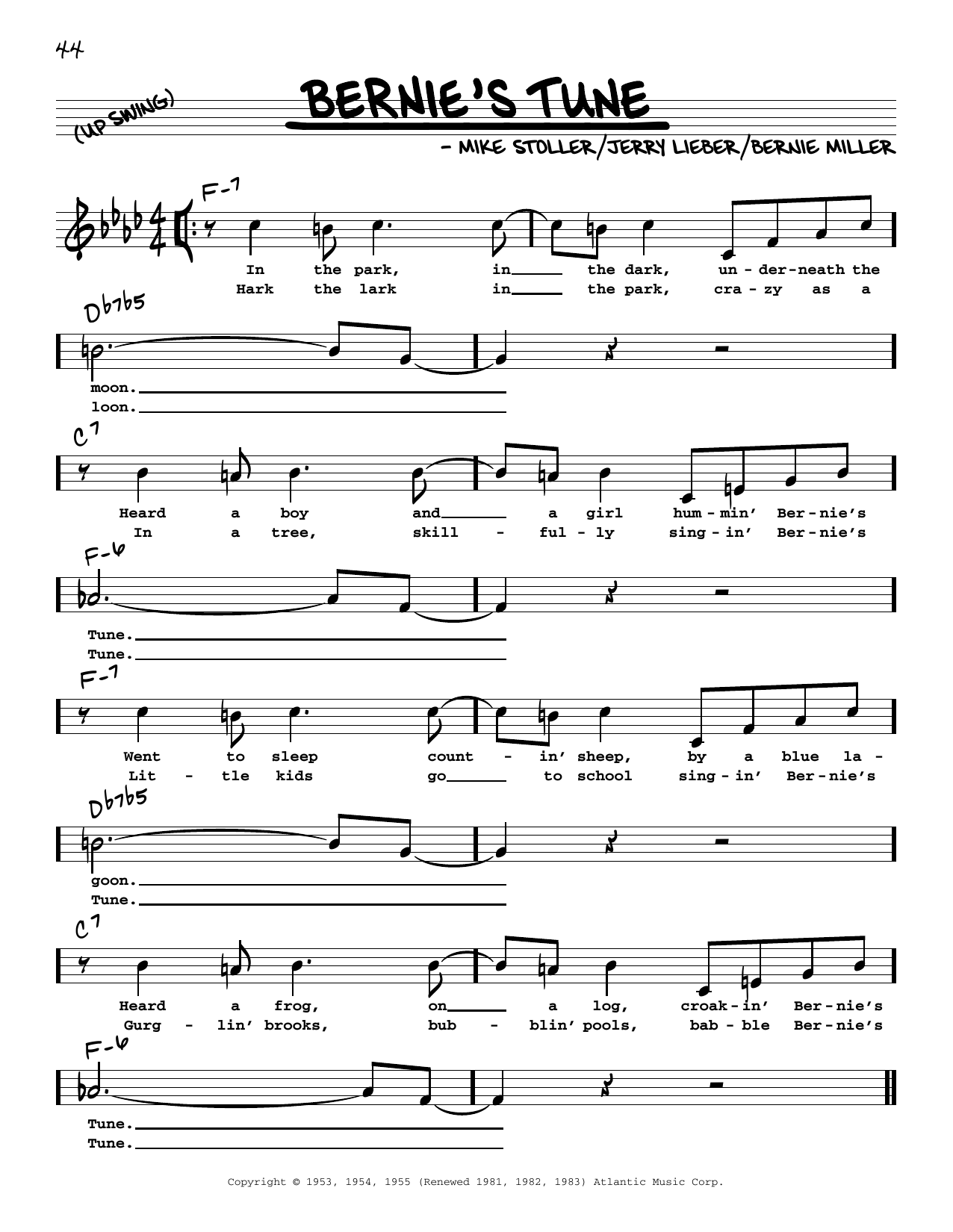 Bernie Miller Bernie's Tune (High Voice) sheet music notes and chords arranged for Real Book – Melody, Lyrics & Chords