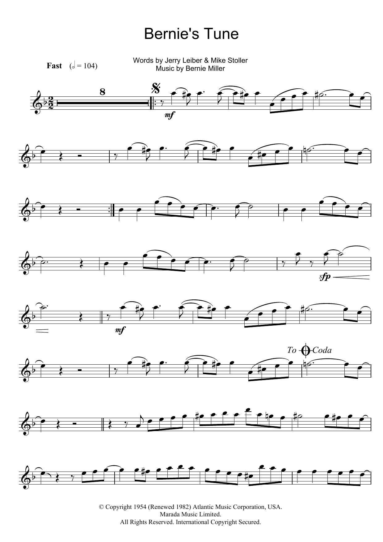 Bernie Miller Bernie's Tune sheet music notes and chords arranged for Clarinet Solo