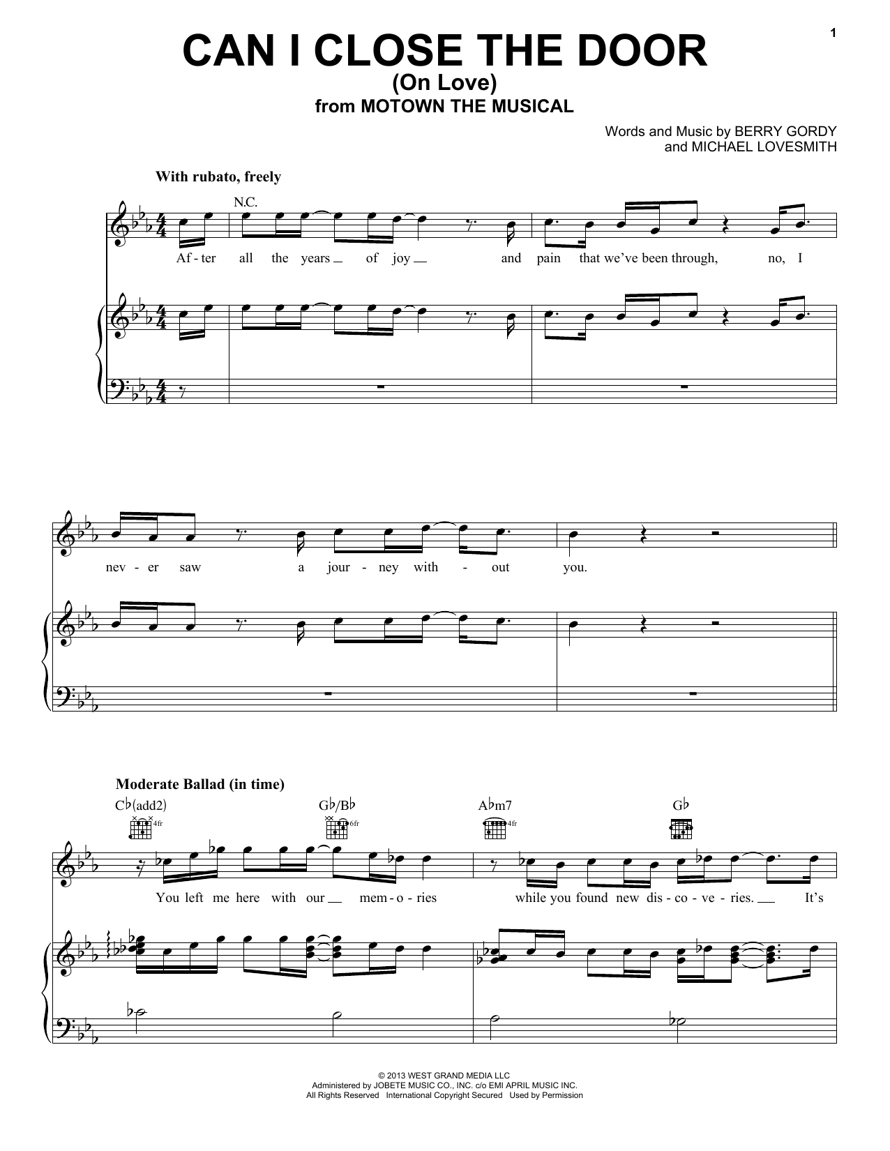 Berry Gordy Can I Close The Door (On Love) sheet music notes and chords arranged for Piano, Vocal & Guitar Chords (Right-Hand Melody)