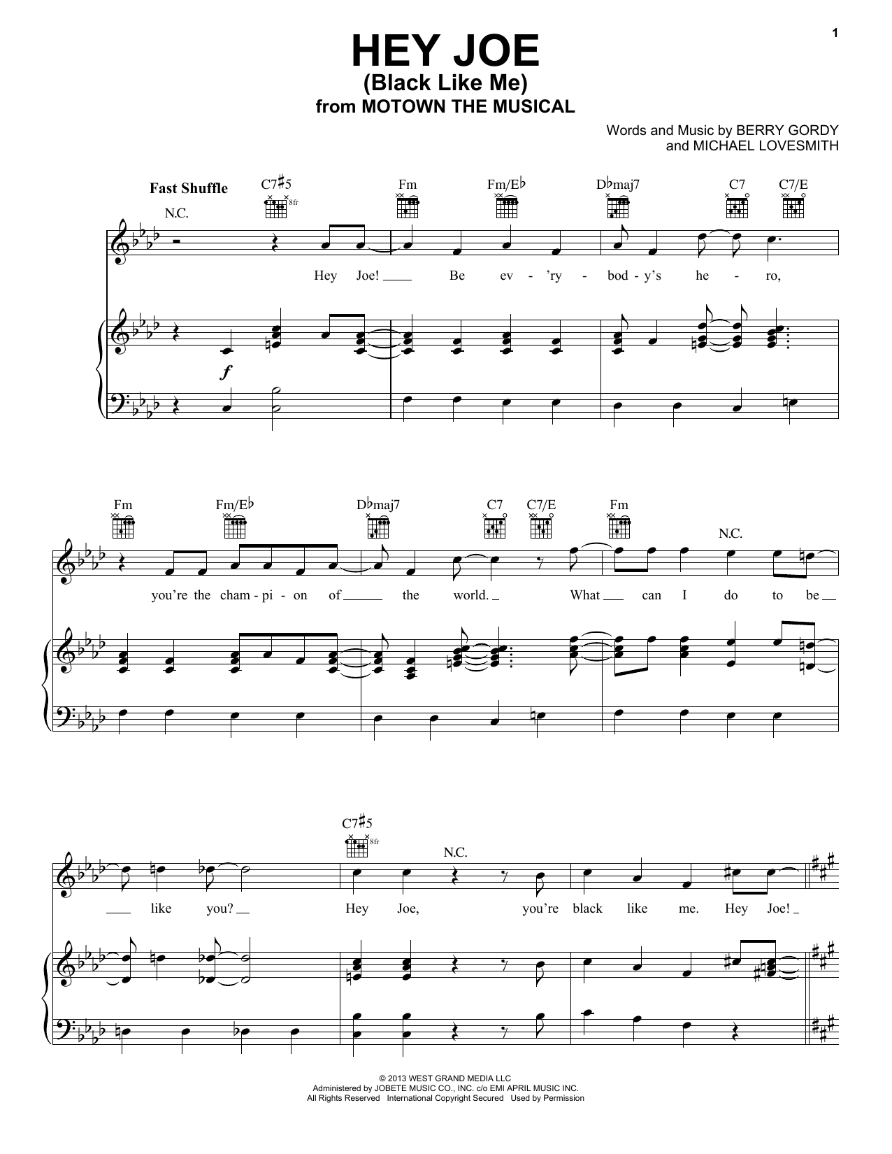 Berry Gordy Hey Joe (Black Like Me) sheet music notes and chords arranged for Piano, Vocal & Guitar Chords (Right-Hand Melody)