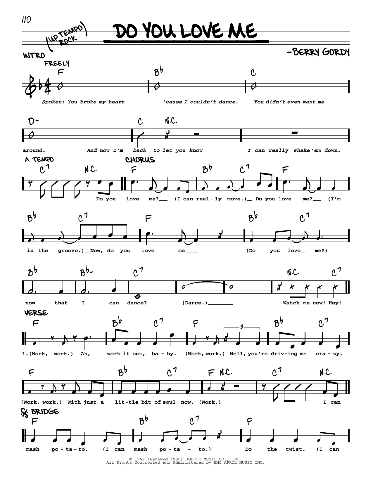 Berry Gordy Jr. Do You Love Me sheet music notes and chords arranged for Real Book – Melody & Chords