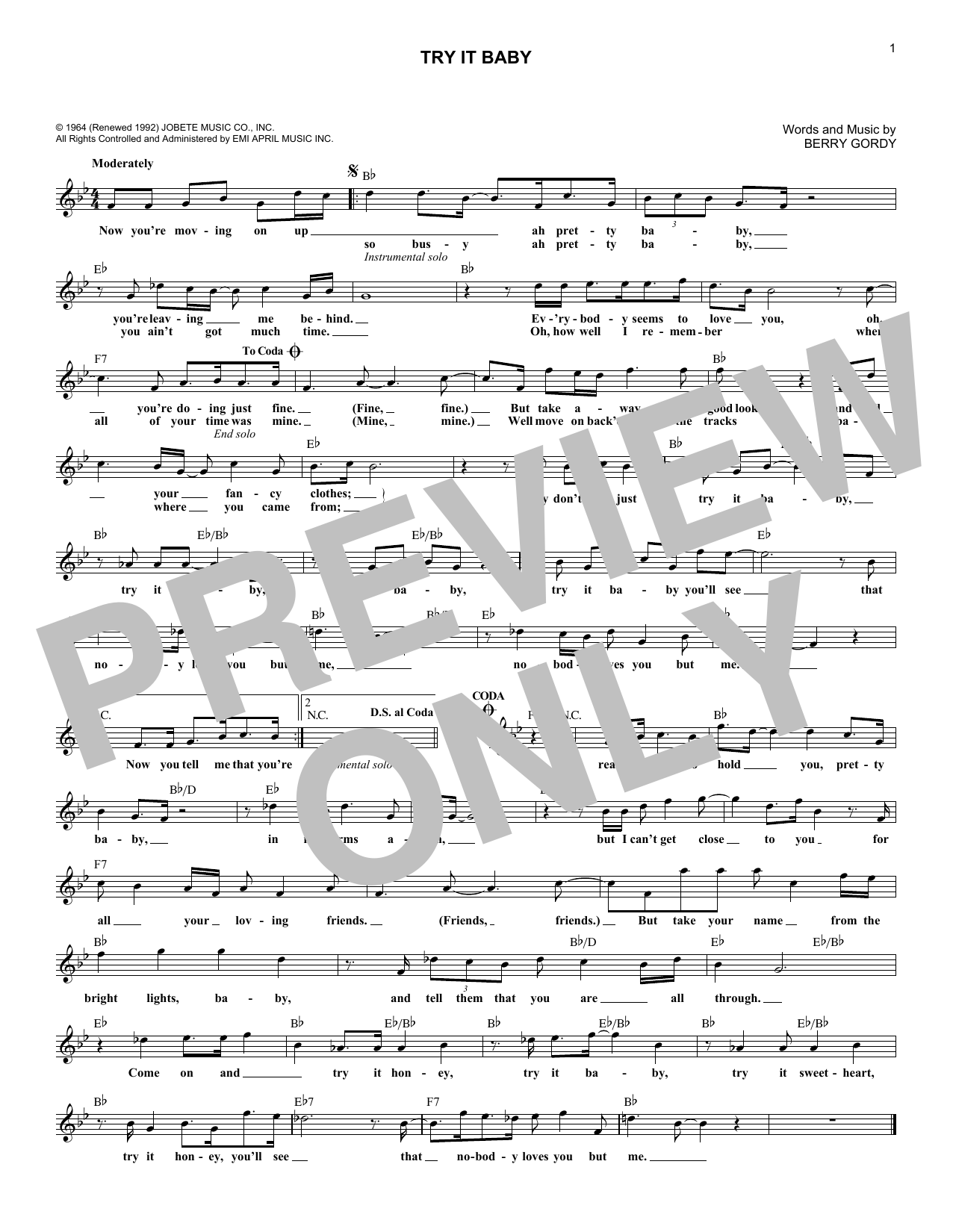 Berry Gordy Try It Baby sheet music notes and chords arranged for Lead Sheet / Fake Book