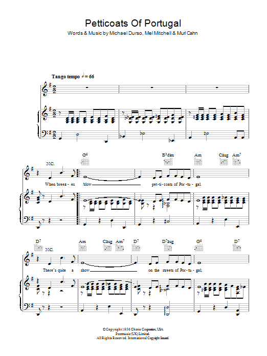Bert Kaempfert Petticoats Of Portugal (Rapariga Do Portugal) sheet music notes and chords arranged for Piano, Vocal & Guitar Chords