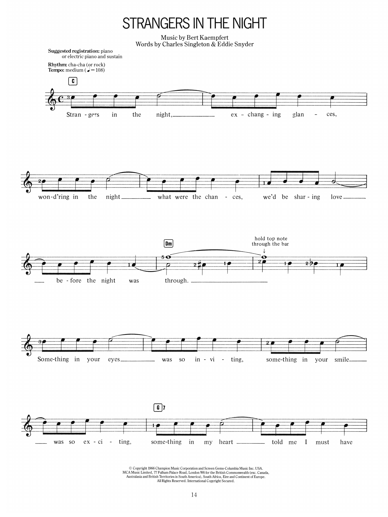Bert Kaempfert Strangers In The Night sheet music notes and chords arranged for Lead Sheet / Fake Book
