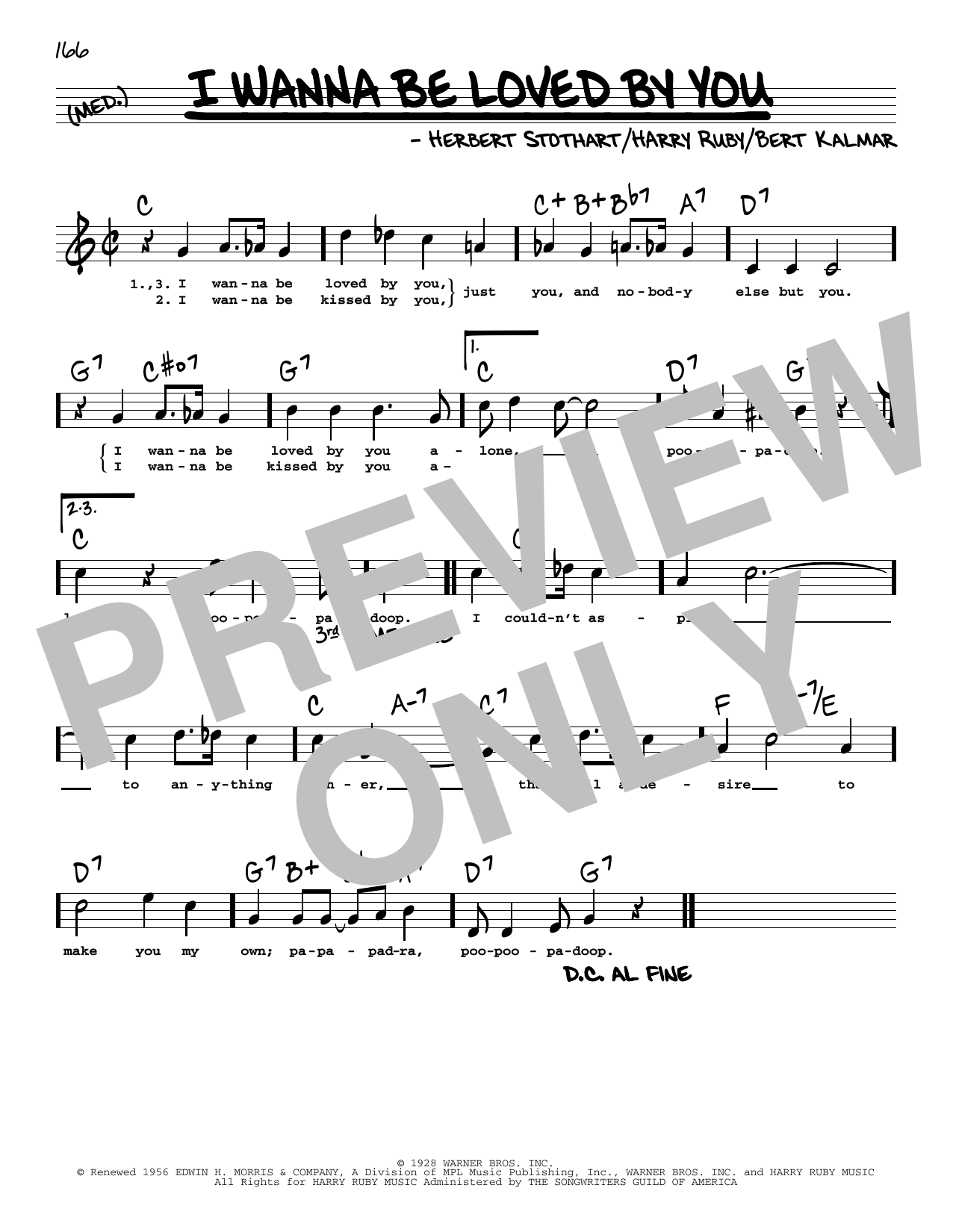 Bert Kalmar I Wanna Be Loved By You (High Voice) (from Good Boy) sheet music notes and chords arranged for Real Book – Melody, Lyrics & Chords