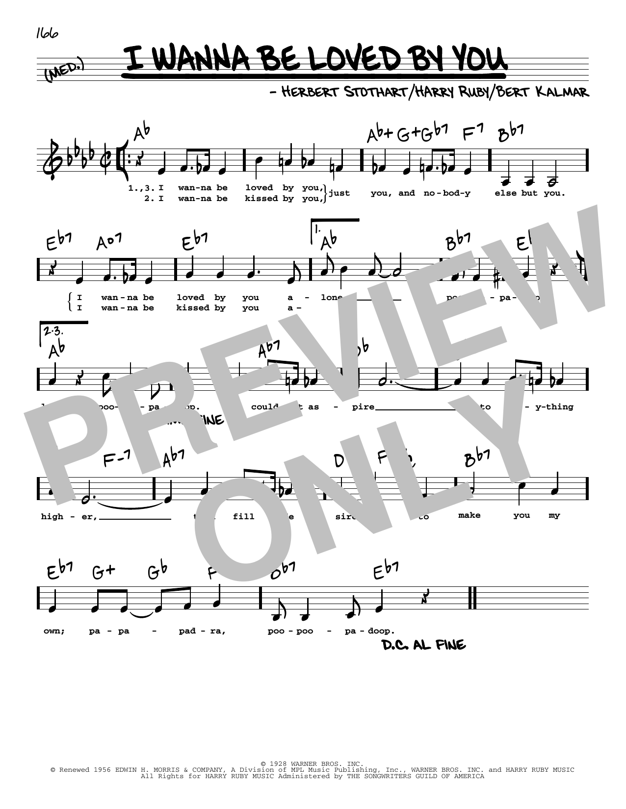Bert Kalmar I Wanna Be Loved By You (Low Voice) sheet music notes and chords arranged for Real Book – Melody, Lyrics & Chords