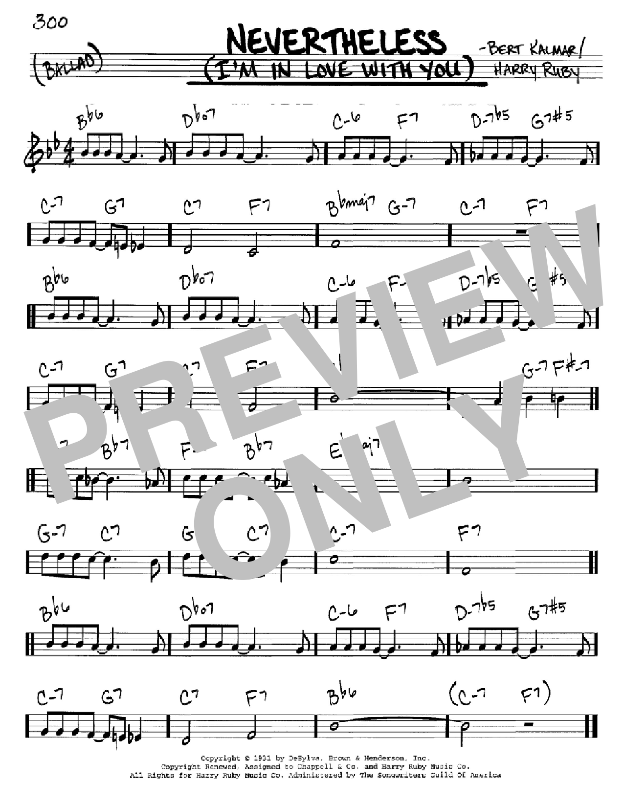 Bert Kalmar Nevertheless (I'm In Love With You) sheet music notes and chords arranged for Real Book – Melody & Chords – C Instruments