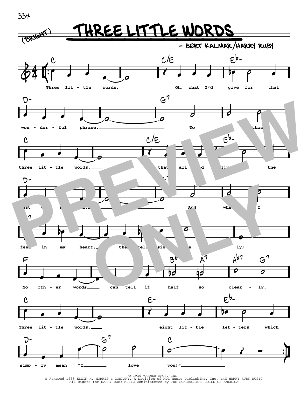 Bert Kalmar Three Little Words (arr. Robert Rawlins) sheet music notes and chords arranged for Real Book – Melody, Lyrics & Chords