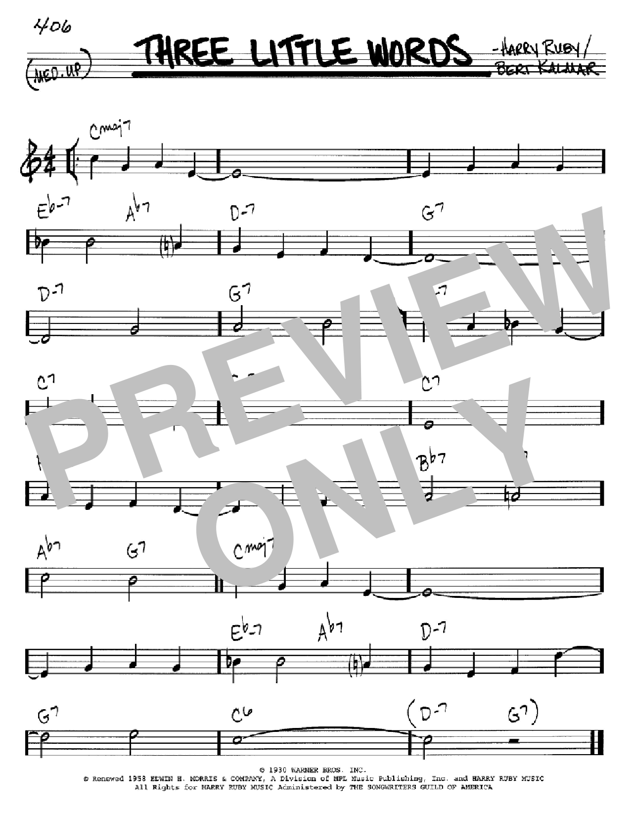 Bert Kalmar Three Little Words sheet music notes and chords arranged for Real Book – Melody & Chords – C Instruments