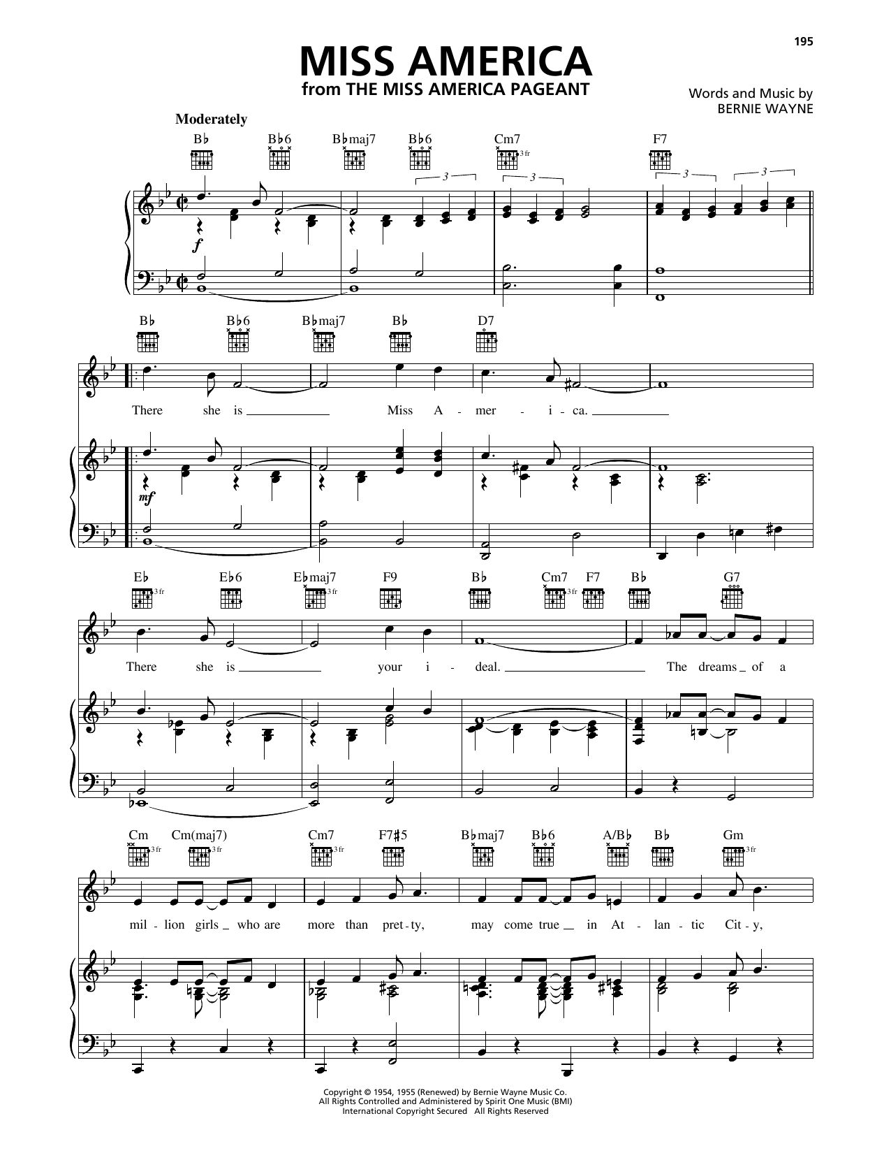 Bert Parks Miss America sheet music notes and chords arranged for Piano, Vocal & Guitar Chords (Right-Hand Melody)