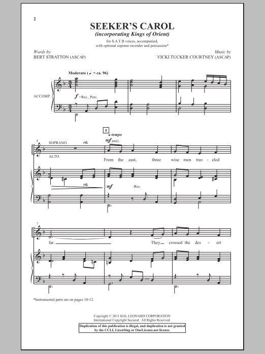 Bert Stratton Seeker's Carol sheet music notes and chords arranged for SATB Choir