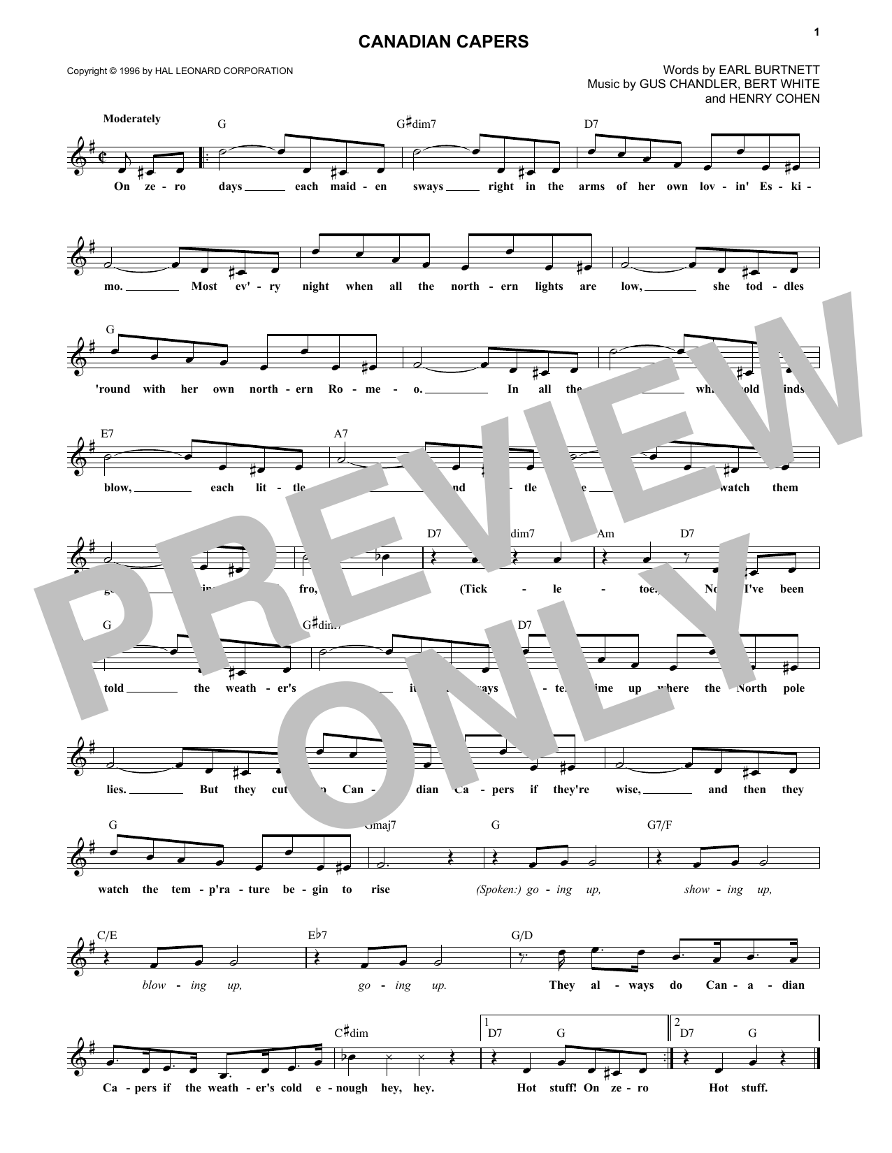 Bert White Canadian Capers sheet music notes and chords arranged for Lead Sheet / Fake Book