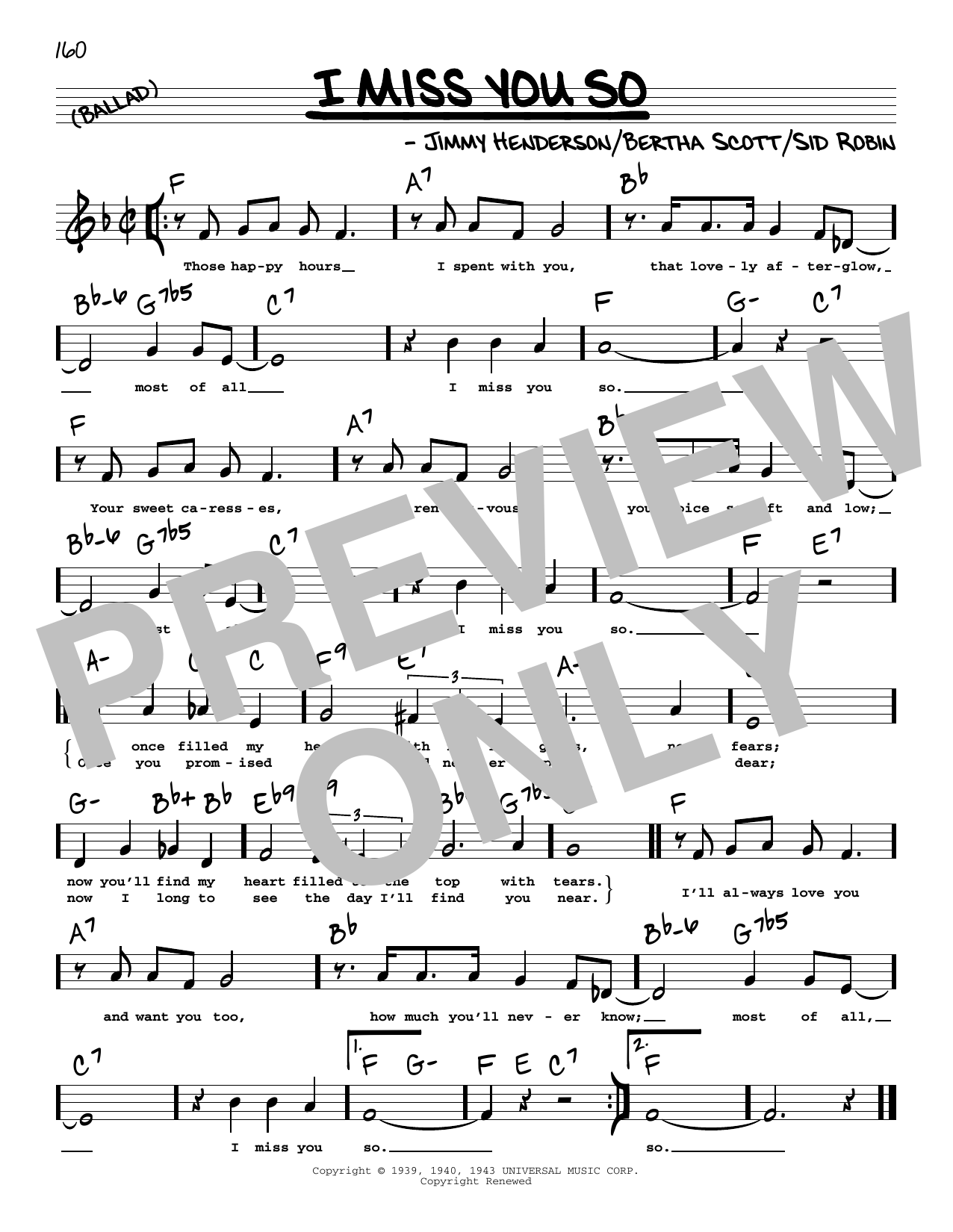 Bertha Scott I Miss You So (Low Voice) sheet music notes and chords arranged for Real Book – Melody, Lyrics & Chords
