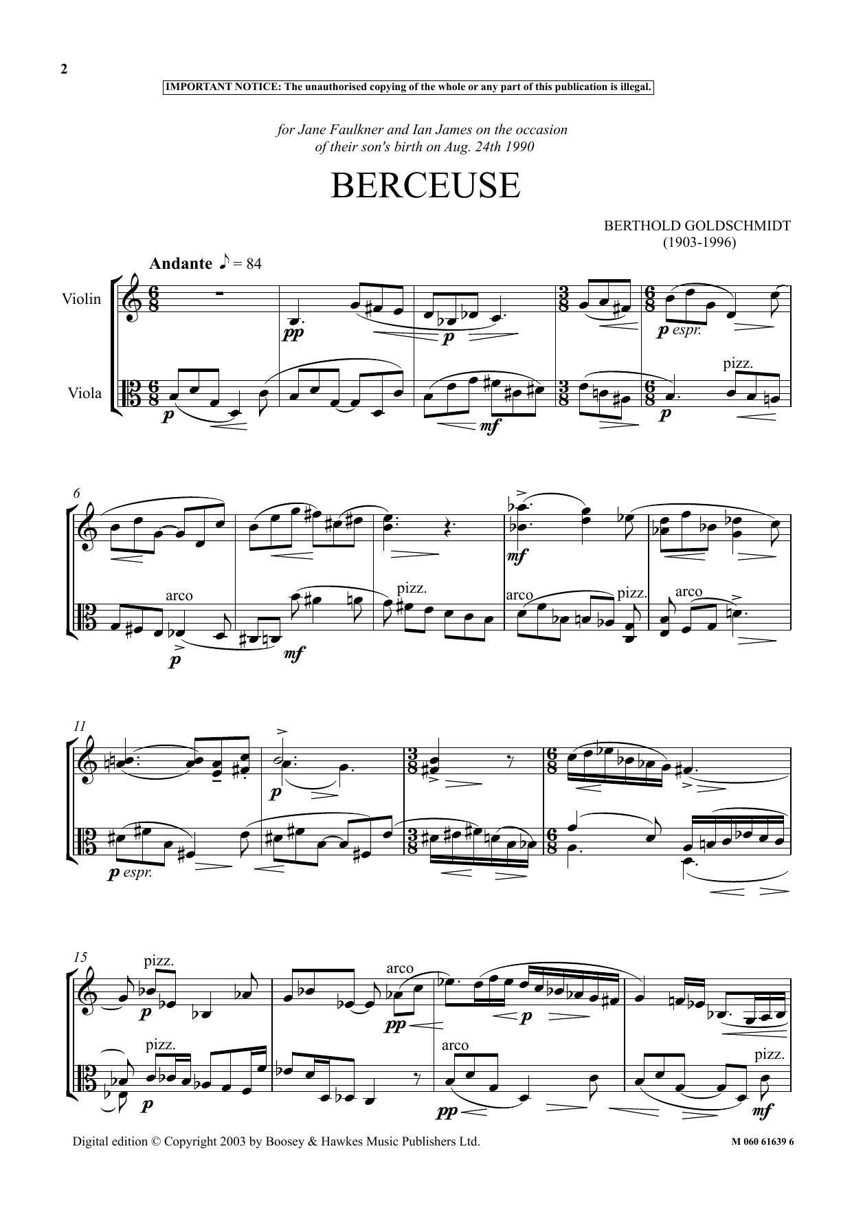 Berthold Goldschmidt Berceuse sheet music notes and chords arranged for Performance Ensemble