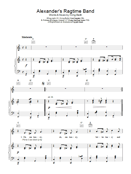 Bessie Smith Alexander's Ragtime Band sheet music notes and chords arranged for Piano, Vocal & Guitar Chords