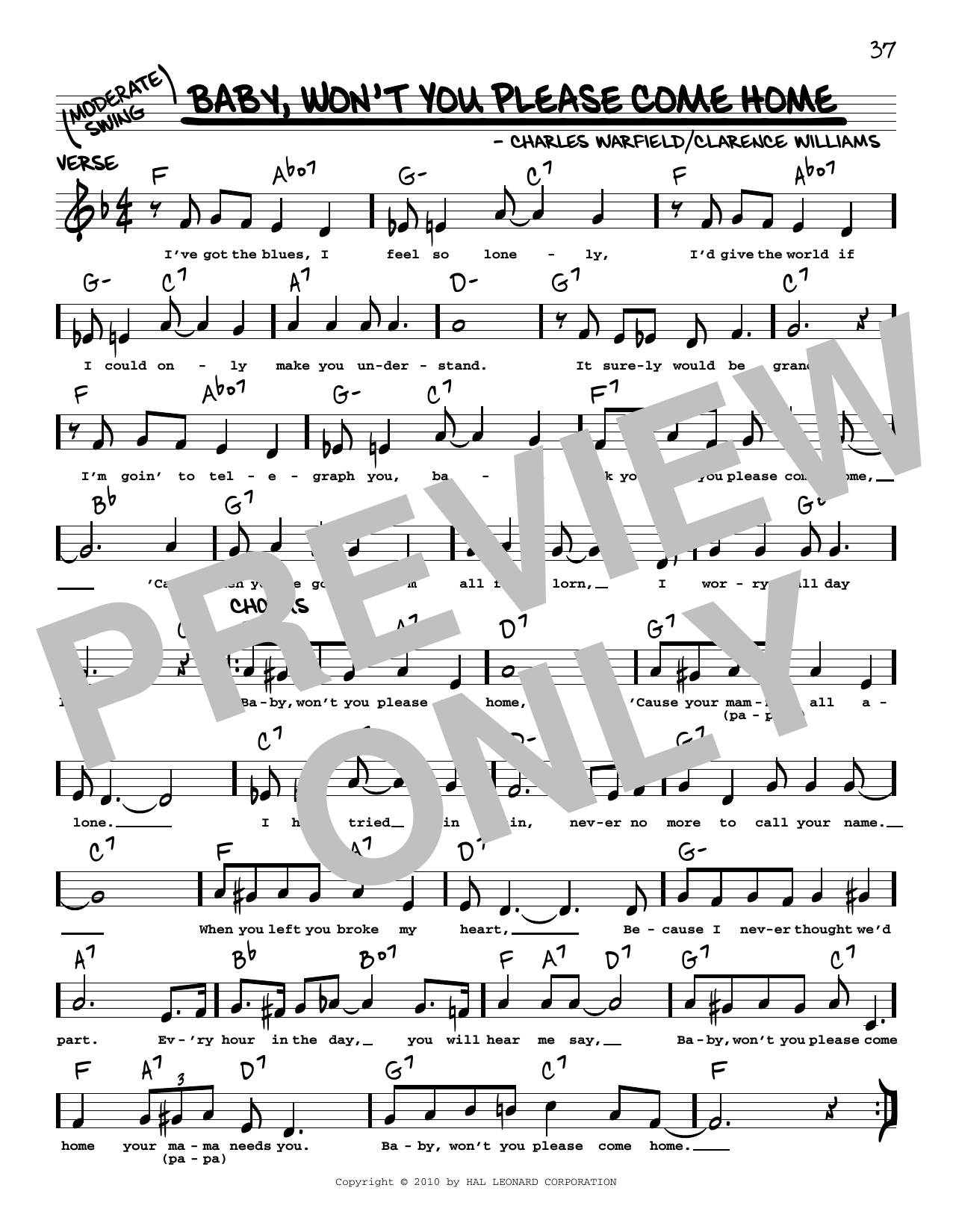 Bessie Smith Baby, Won't You Please Come Home (arr. Robert Rawlins) sheet music notes and chords arranged for Real Book – Melody, Lyrics & Chords