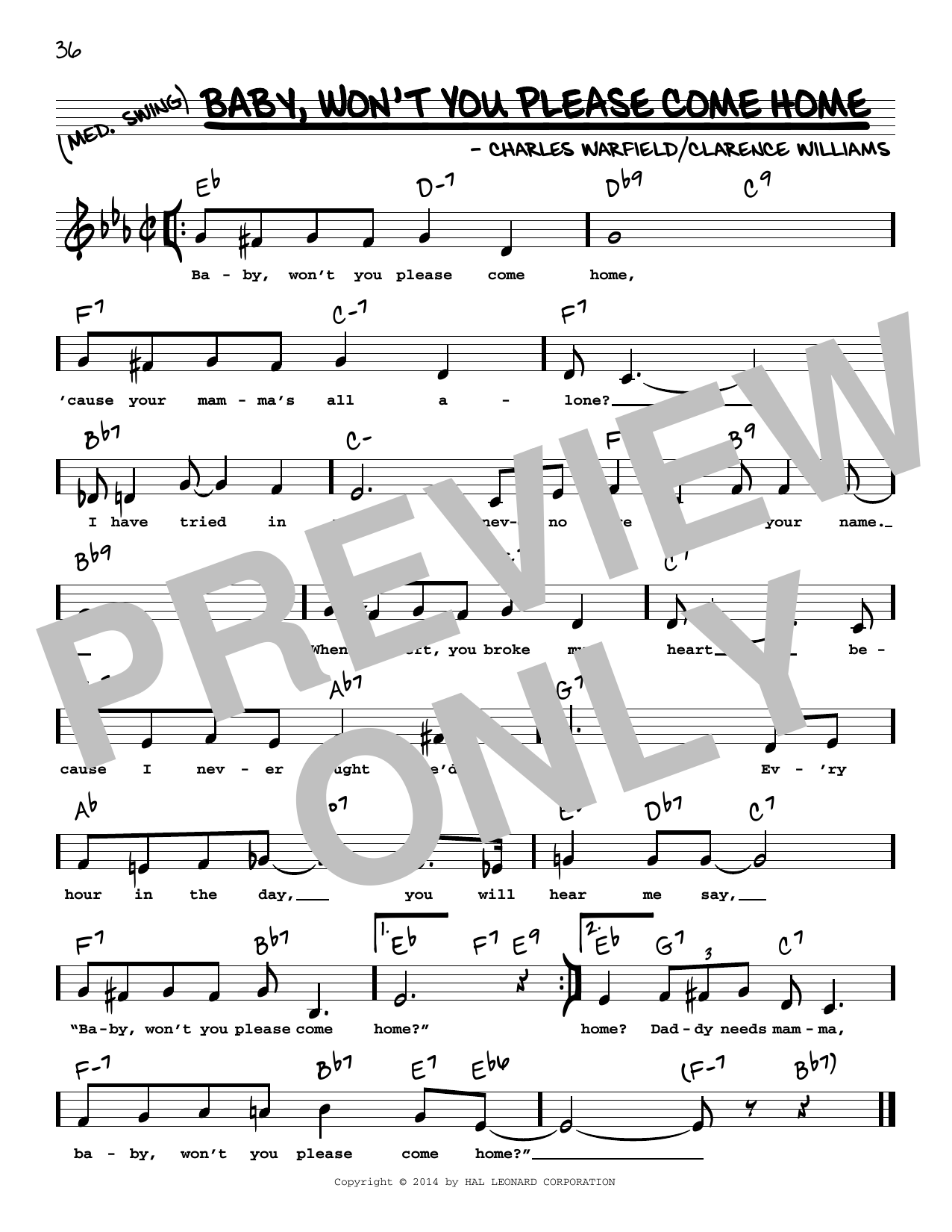 Bessie Smith Baby, Won't You Please Come Home (Low Voice) sheet music notes and chords arranged for Real Book – Melody, Lyrics & Chords